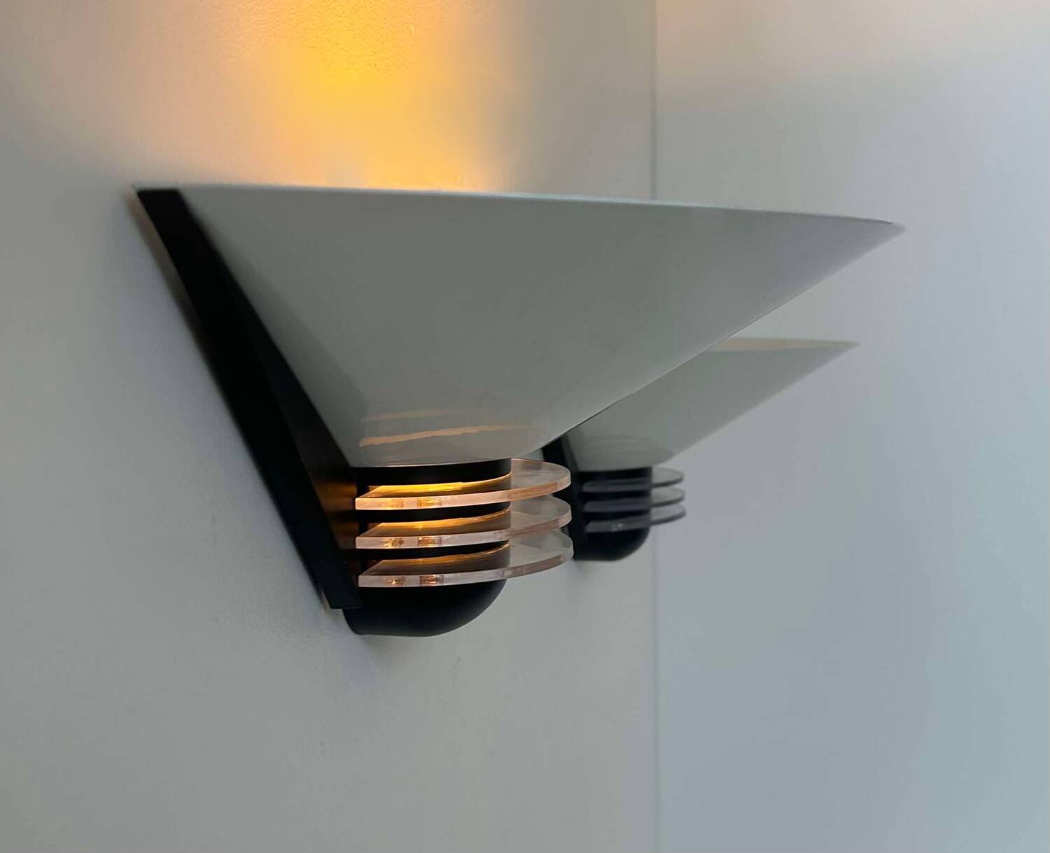 Pair of vintage wall lights, white lacquered metal, France 1980