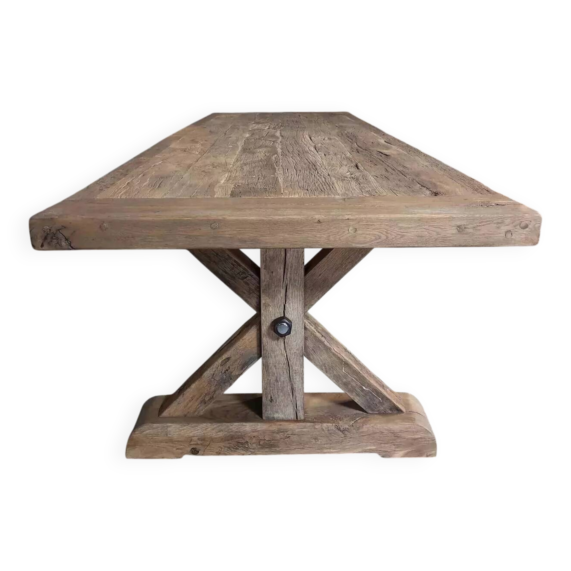 Antique solid oak table with farmhouse style star legs - length