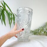 Vintage crystal vase with chiseled pattern