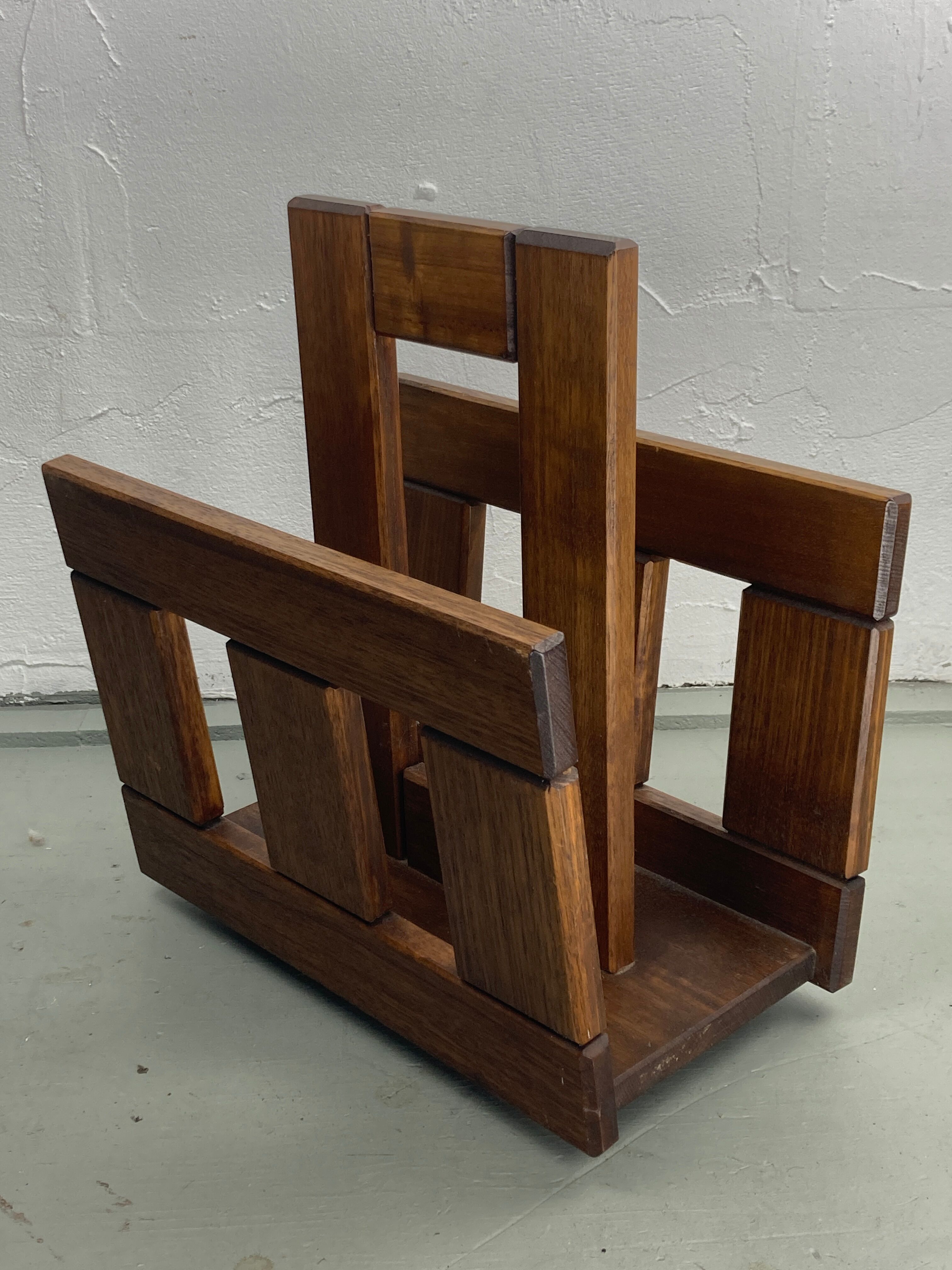 Midcentury brutalist oak magazine rack or holder, Dutch ca 1960s