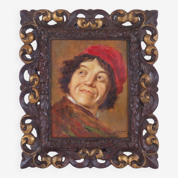 Peinture à l'huile antique portrait d'un jeune homme par Frans Hals Le joueur de luth avec même cadre d'époque X8