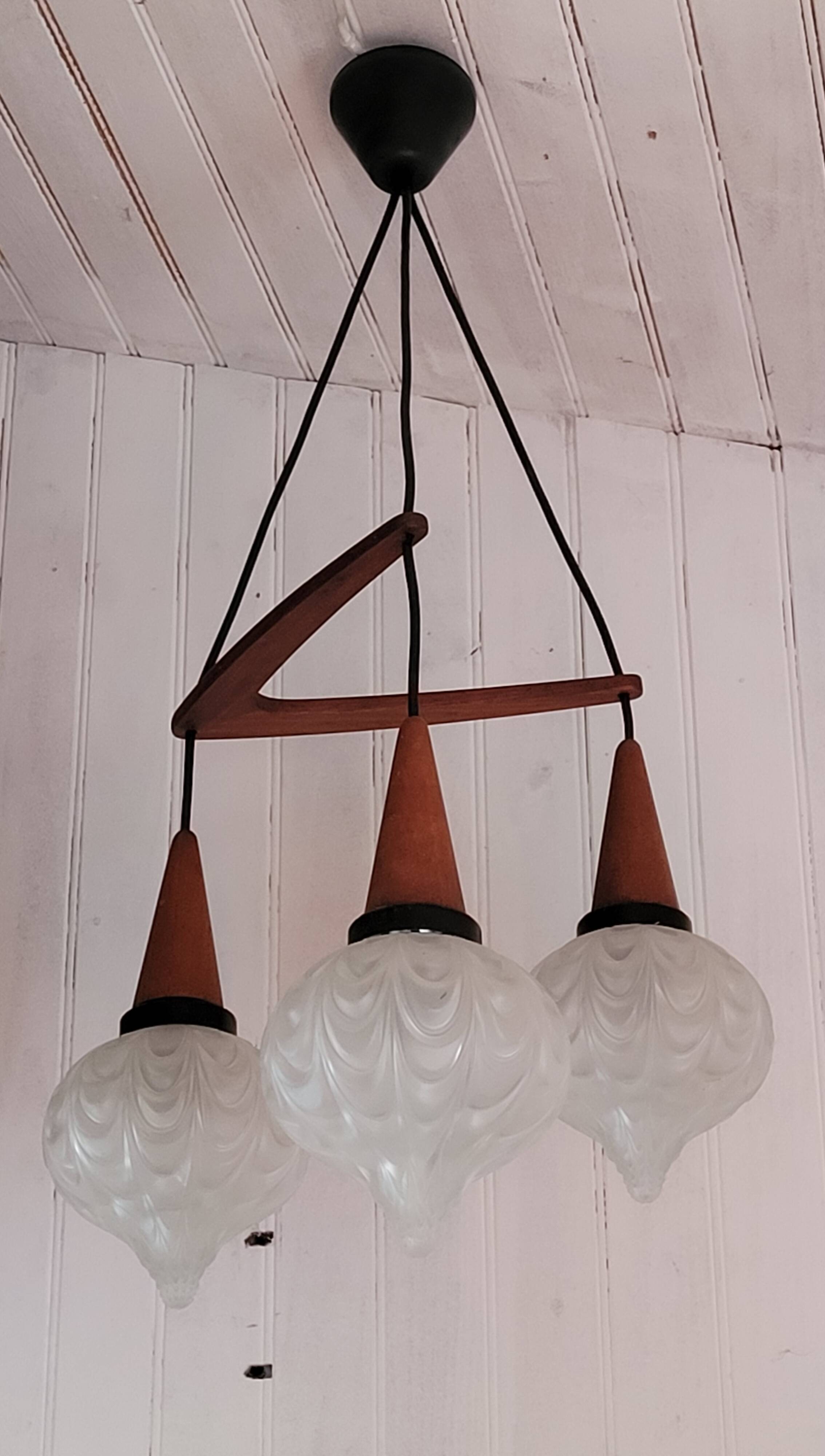 Boomerang Cascade Pendant Chandelier in Teak and Glass from Philips, 1950s