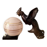 Lampe Art Déco marbre oiseau et opaline rose Années 1930/40