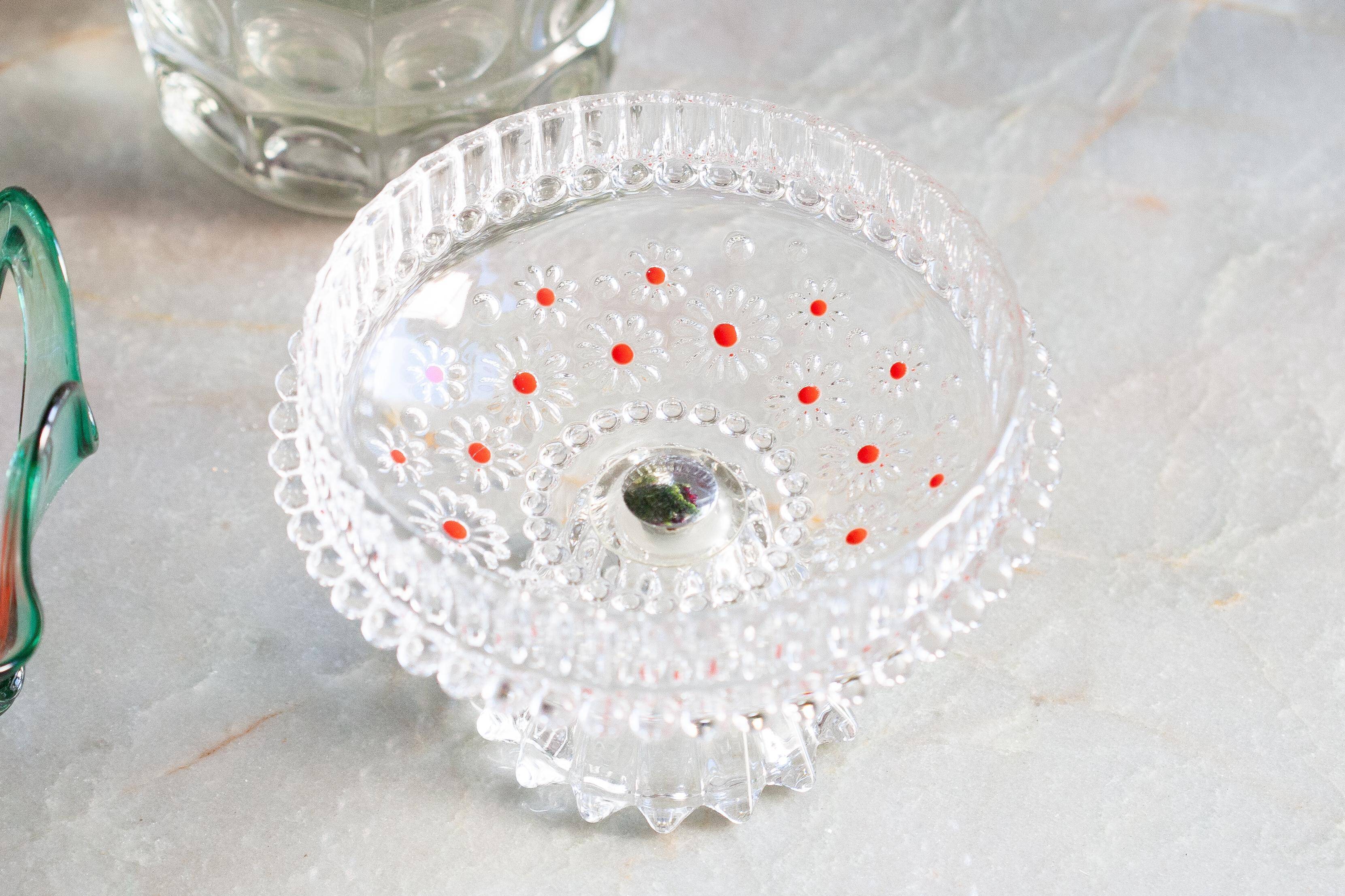 Vintage transparent crystal glass decorative plate, Italy, 1960s.