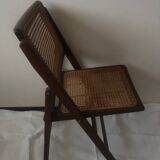 Pair of folding chairs in cane and dark wood