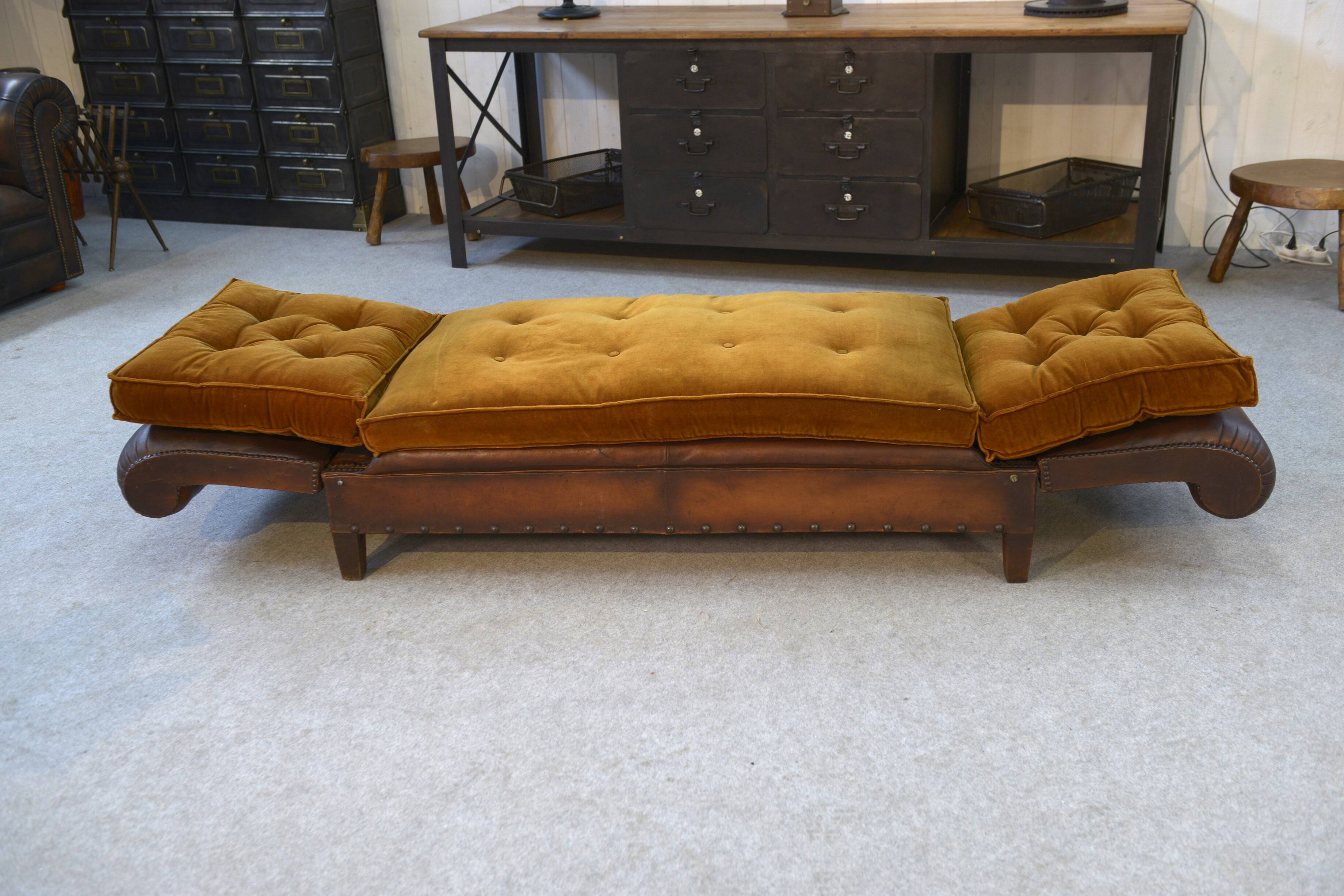 Studded leather bench circa 1920