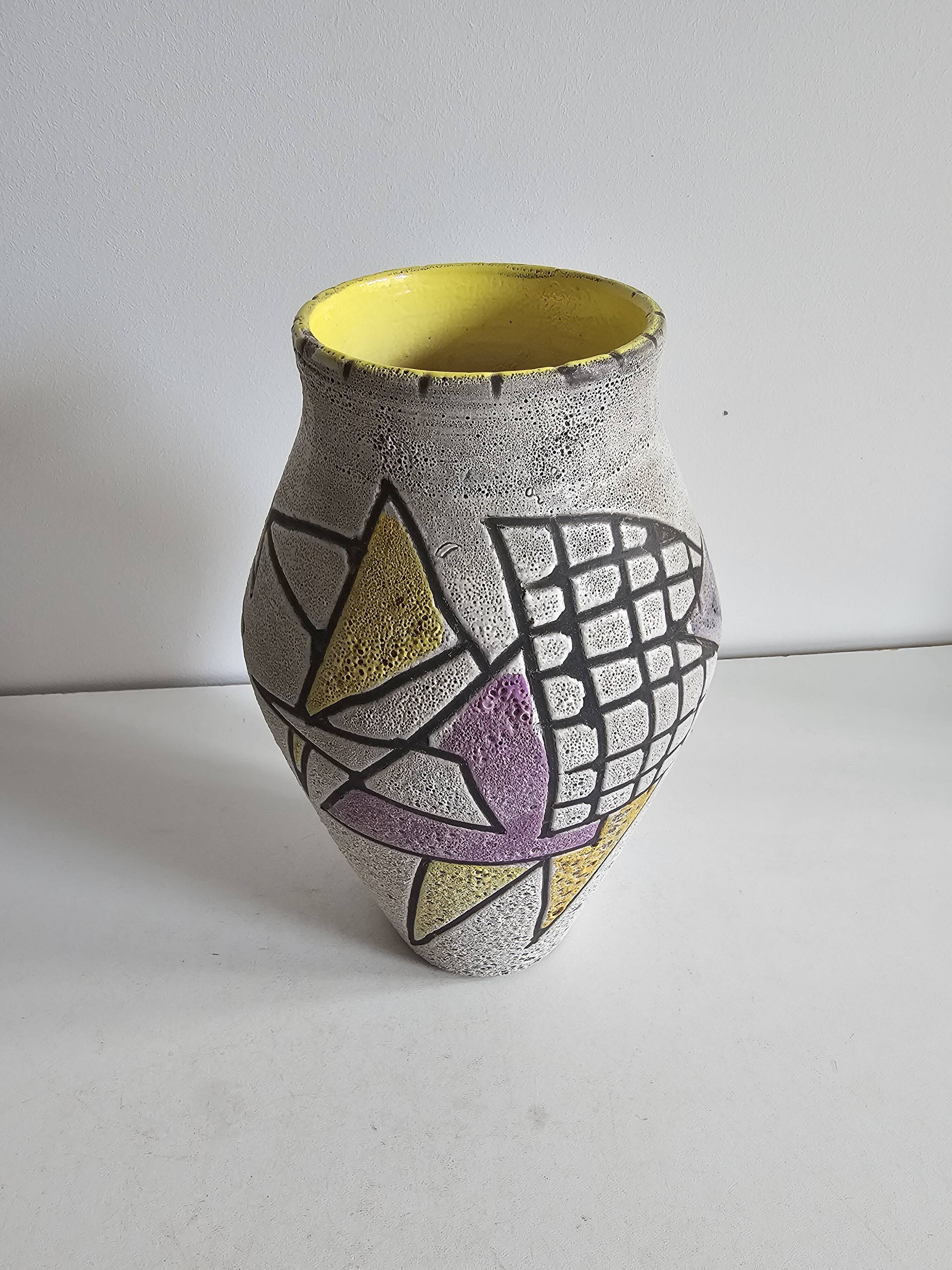 Glazed ceramic vase "fat lava" with abstract decoration Signed Marius Bessone