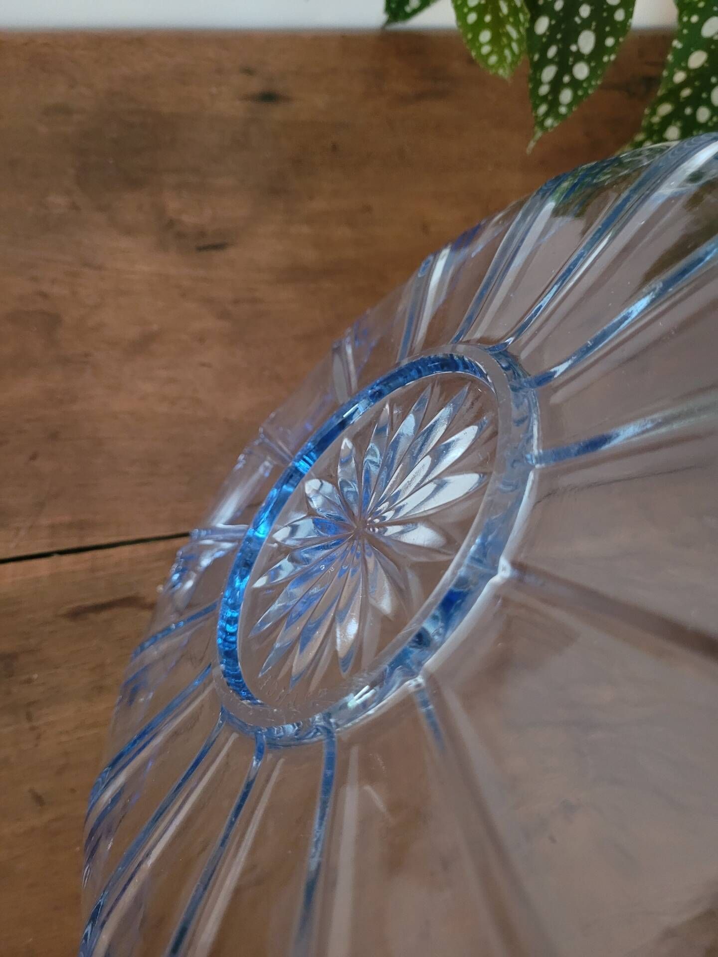 Round blue glass plate