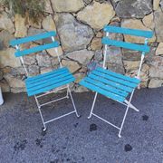 Garden chairs in wood and wrought iron