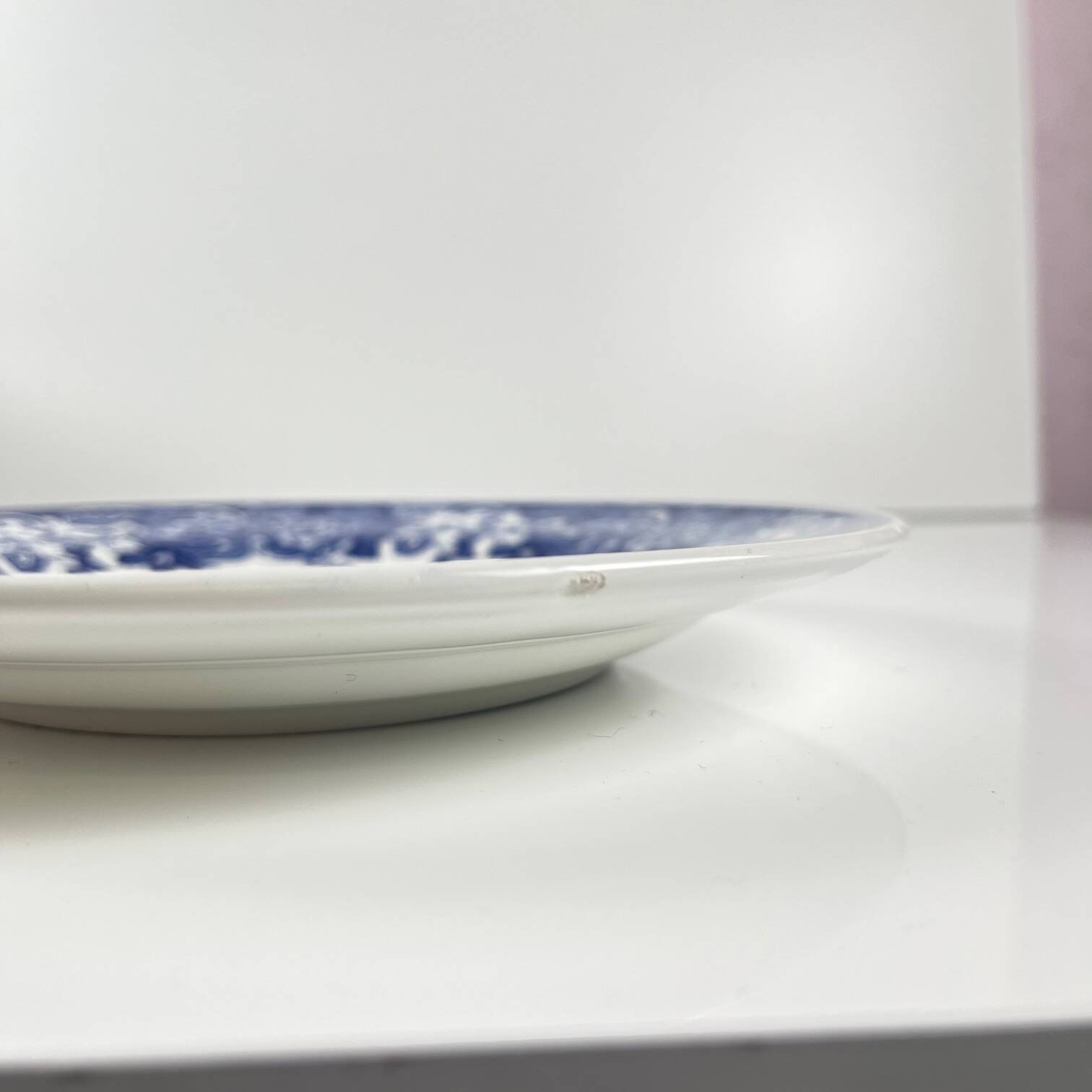 Set of 10 blue earthenware dessert plates with floral and bird decoration