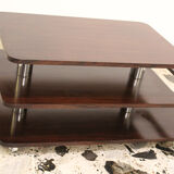Coffee Table-Bar low laminate rosewood and chromed metal, Italy 70's