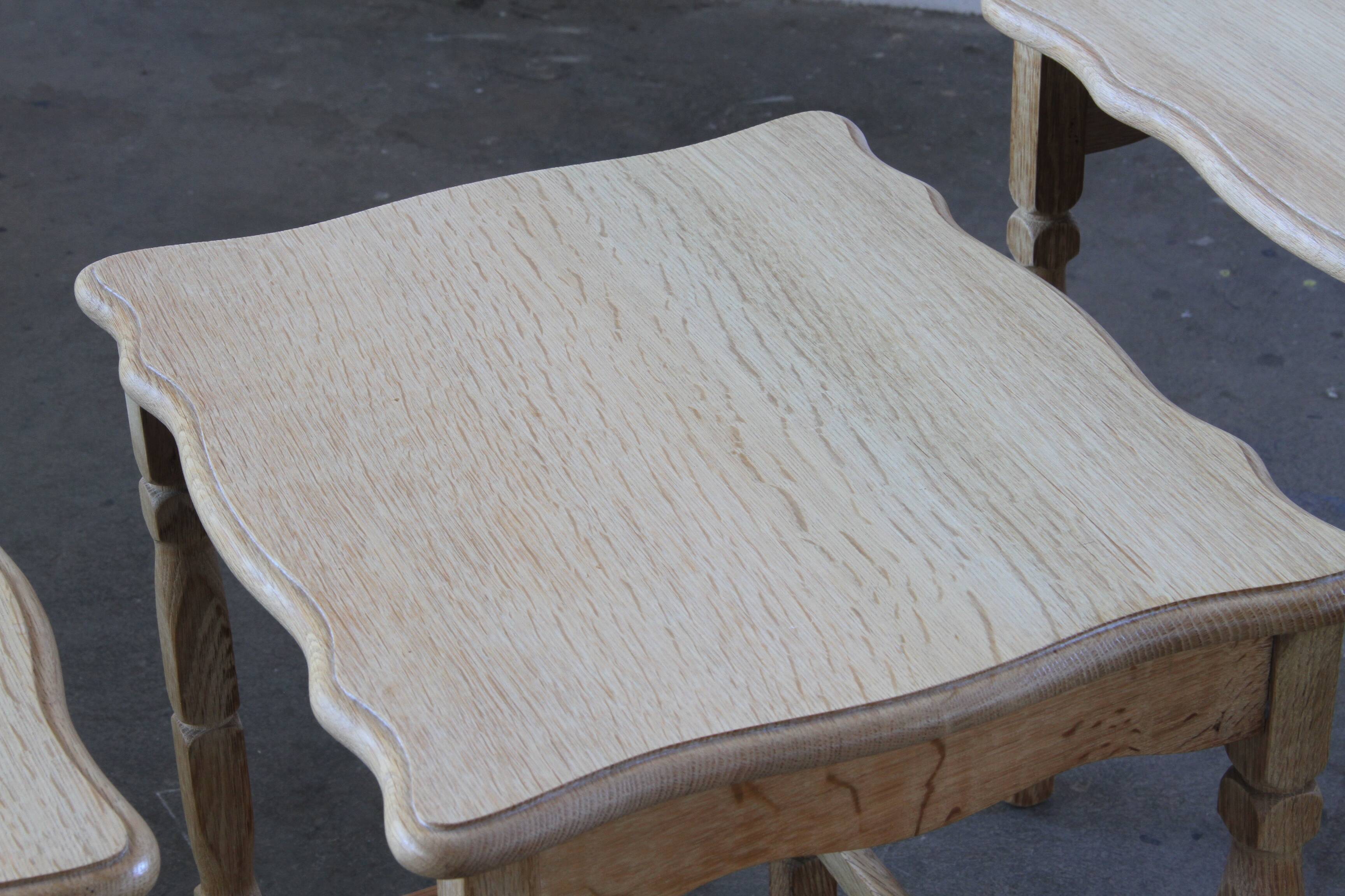 Vintage 1970s set of 3 Nesting / Stacking Oak Tables, style of Henning Kjær