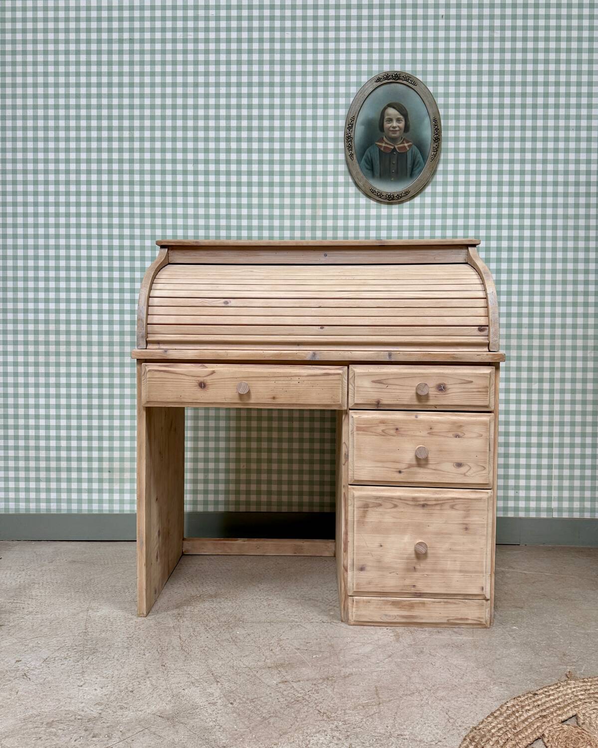 Bureau à rideau vintage, rénové