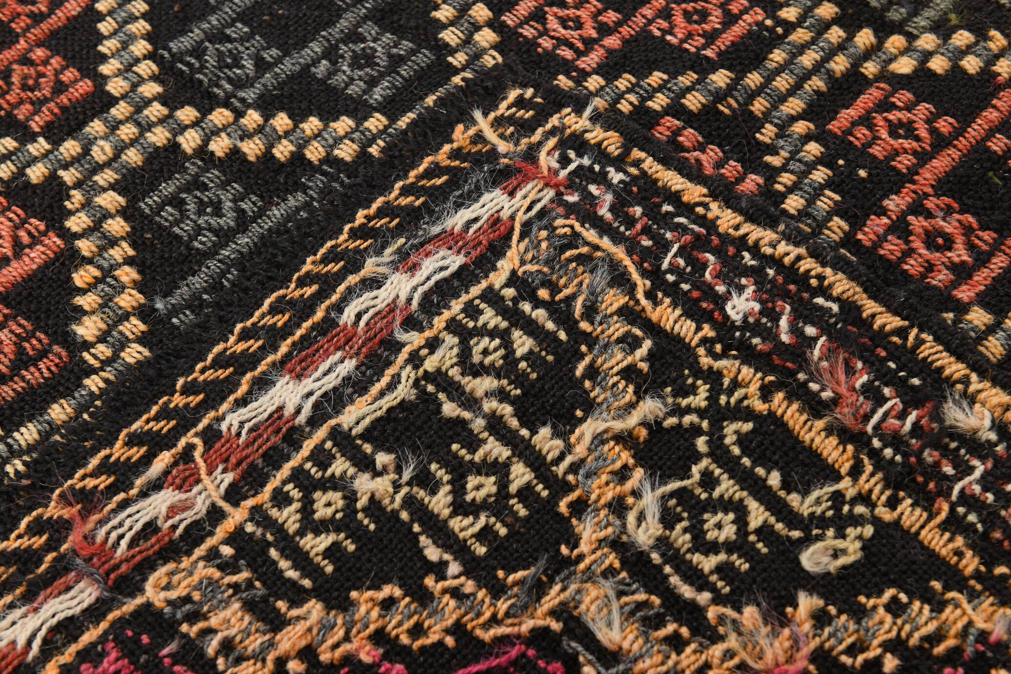 6x9 Pale Red & Yellow Geoemtric Kilim Rug, Handwoven Wool Antique Carpet
