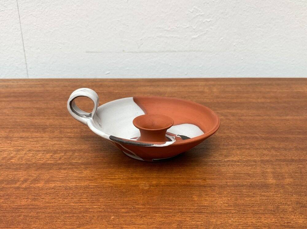 Workshop pottery candlestick from mid-century German with bird motif by Töpferei Bücking Börnsen, 1960s.