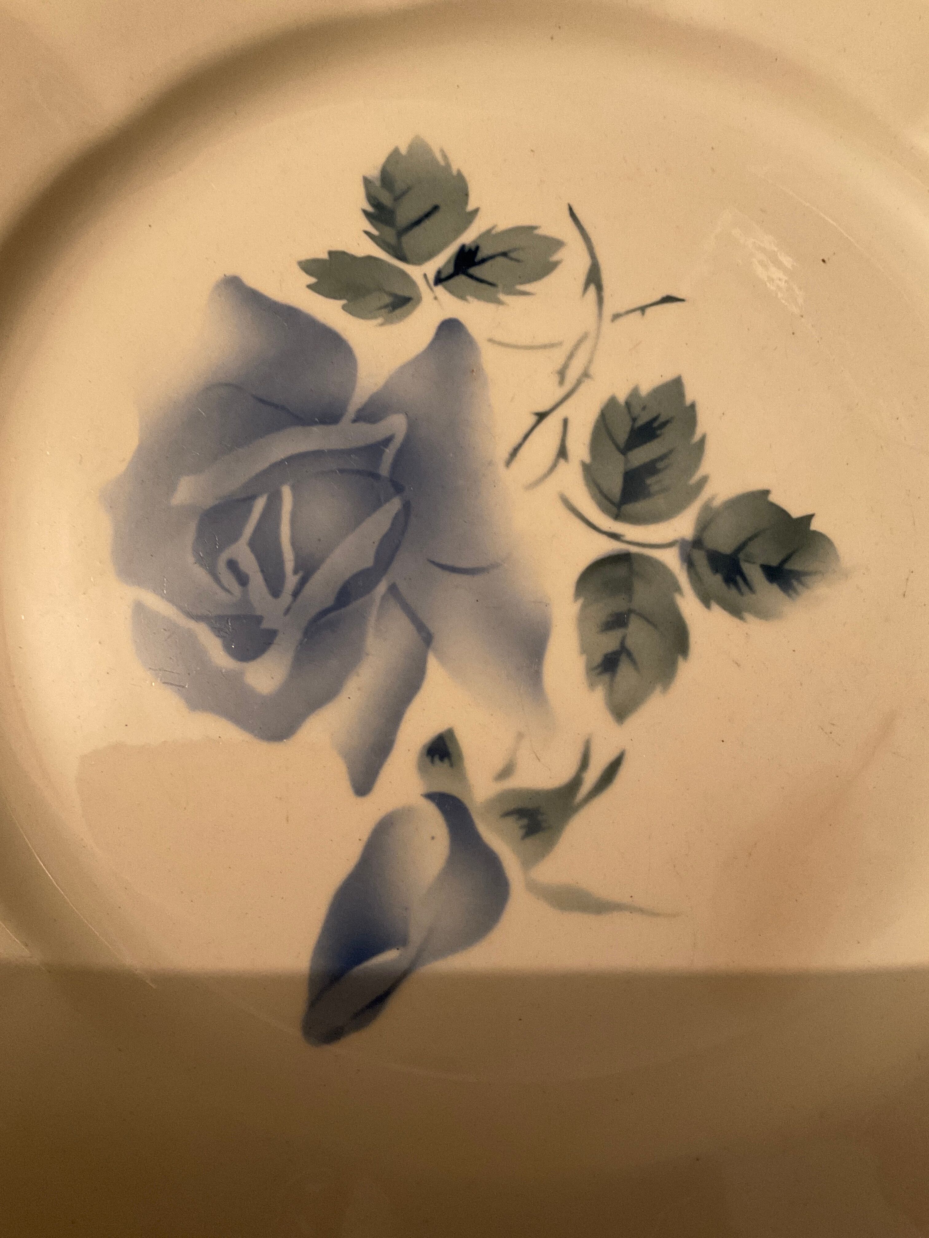 6 plates blue rose décor Digoin sarreguemines