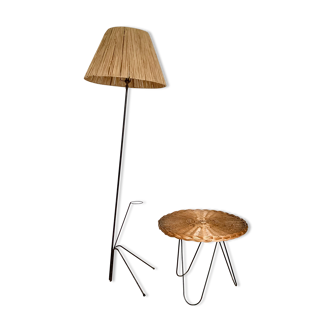 Vintage lamp tripod rafia lampshade