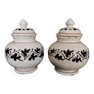 Pair of covered earthenware pots Italy Castelli 18th century