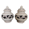 Paire de pots couverts en faïence Italie Castelli XVIIIème
