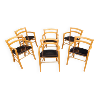 Set of 6 "Marocca" armchairs by Vico Magistretti for De Padova, Italy 1980s