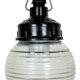 Industrial bakelite pendant light with ribbed glass, 1970s