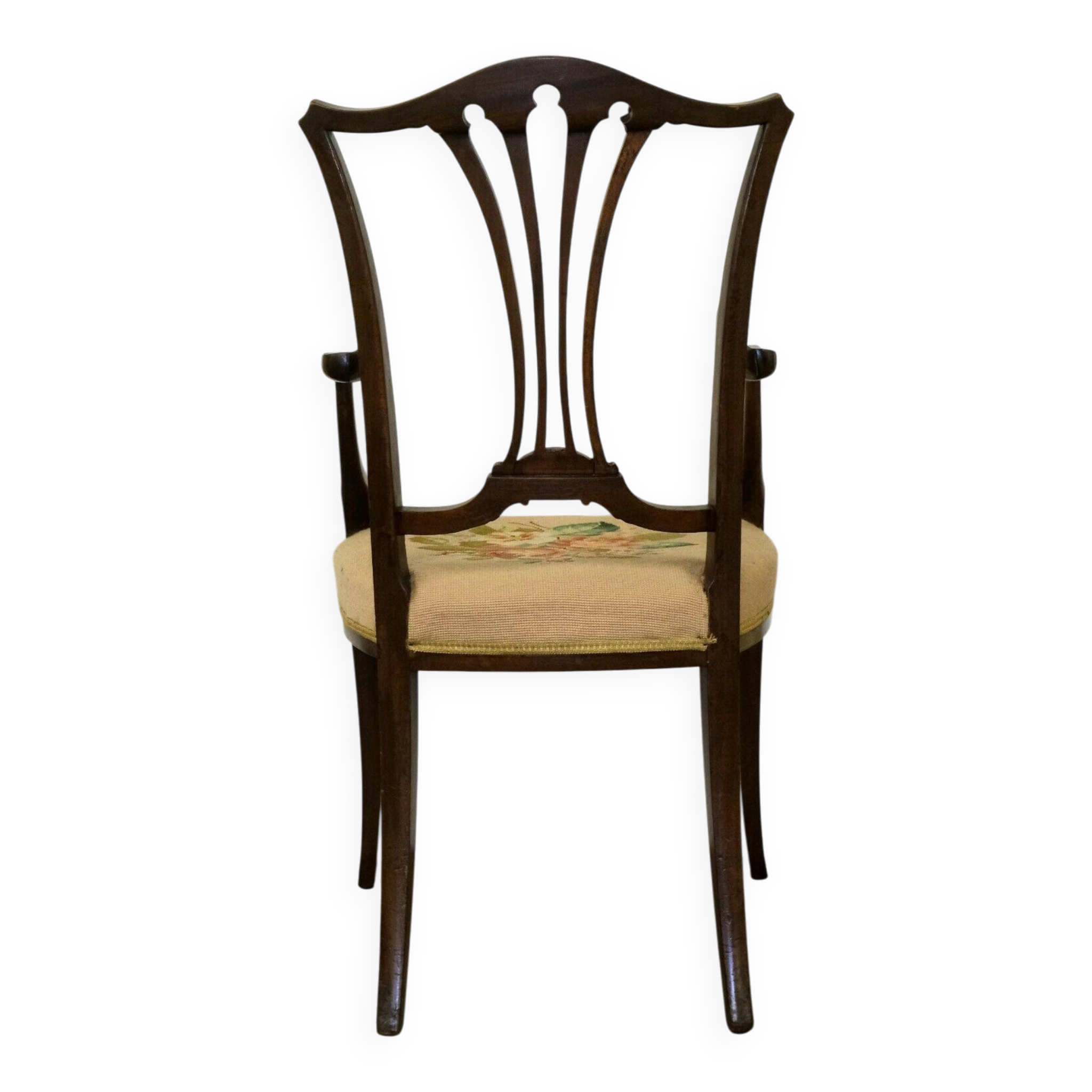 Fauteuil en bois dur Hepplewhite sur pieds délicats avec siège d'origine