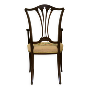 Fauteuil en bois dur Hepplewhite sur pieds délicats avec siège d'origine