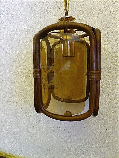 Vintage rattan hanging lamp 60