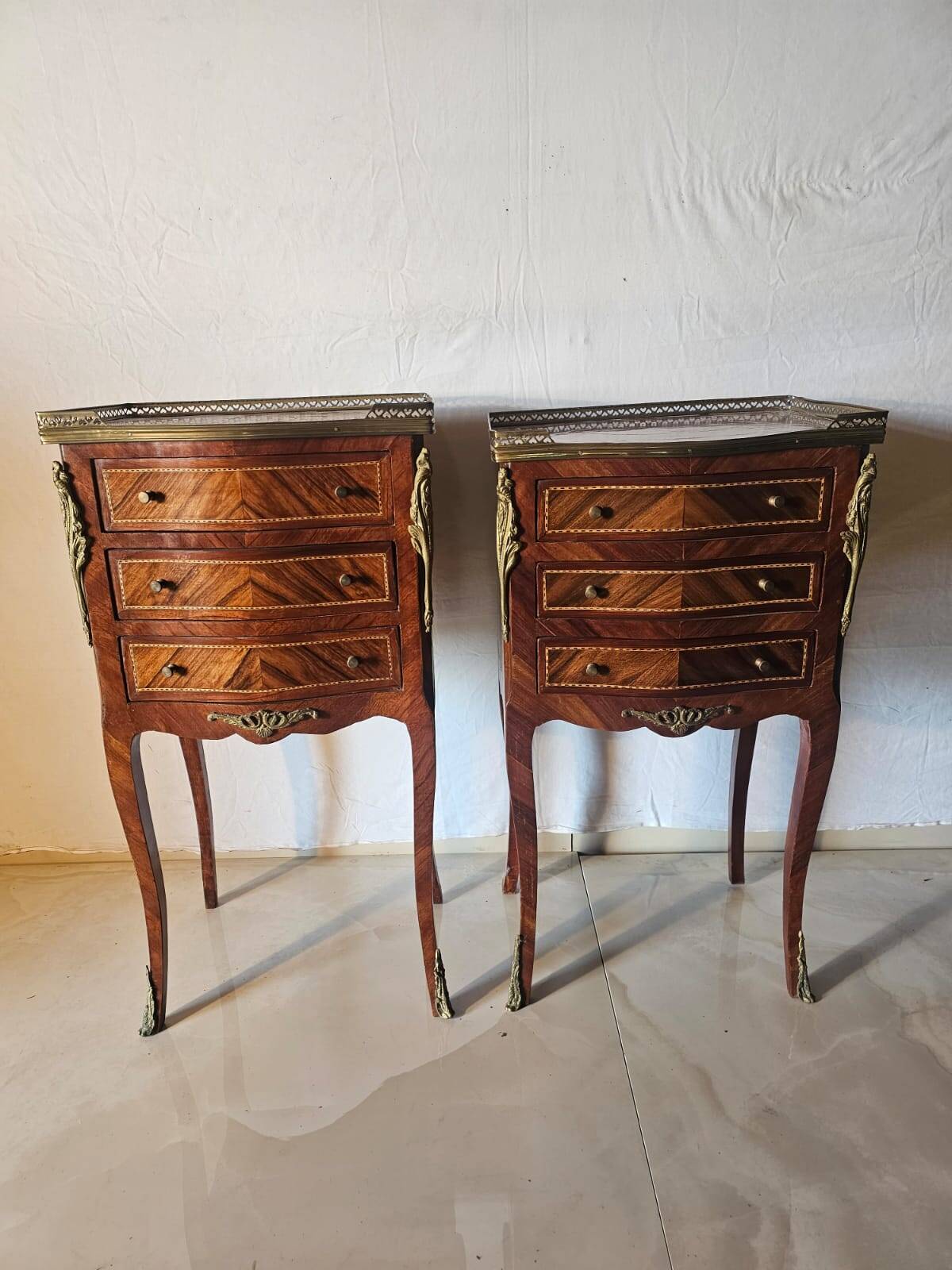 Pair of Louis XV style bedside tables in marquetry