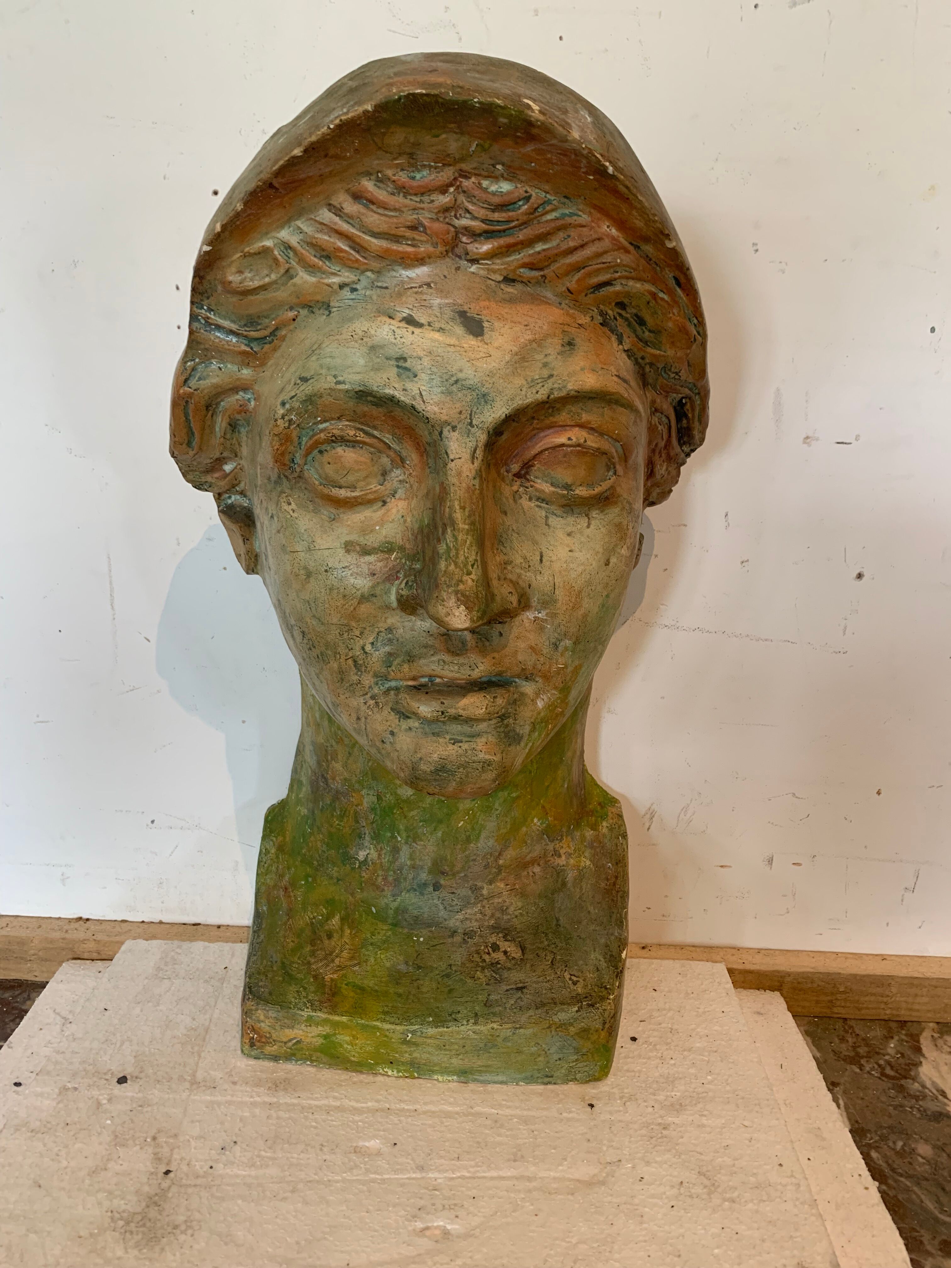 patinated hollow plaster sculpture "Bust of a goddess" XX century