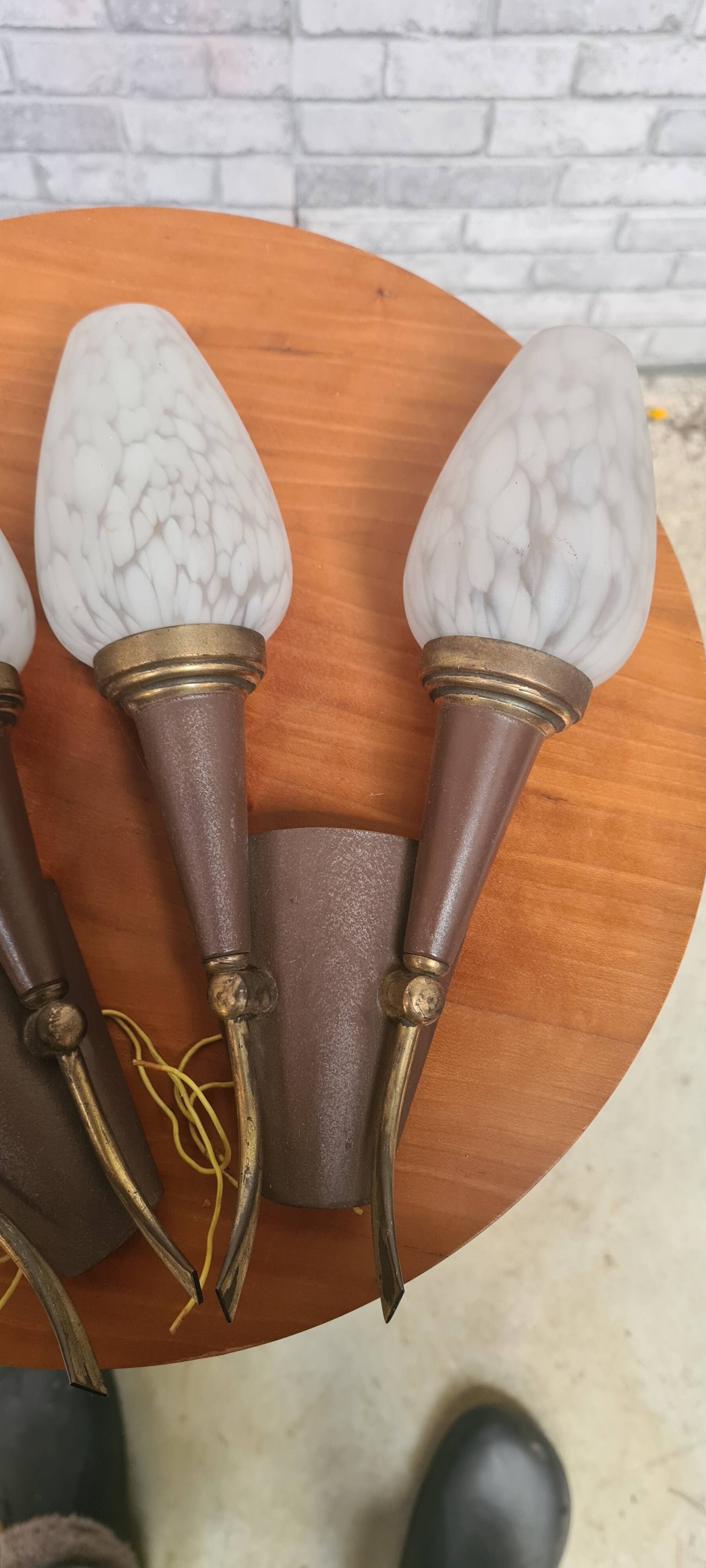 pair of wall lights 1950 to 60 with clichy tulip 27x18