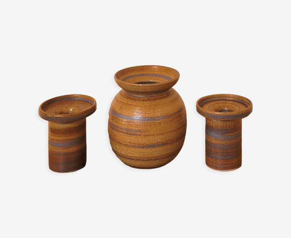 Ensemble céramique vase et bougeoirs Sgrafo
