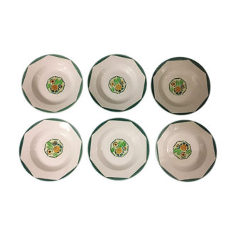 Set of 6 hollow plates Digoin Sarreguemines "Oxford"