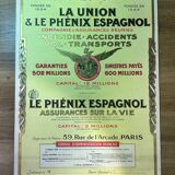 Old poster of union the phoenix spanish insurance, 1926, imp. e.bonnardel