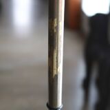 Tripod floor lamp with wooden "pallet" shelf, 50s