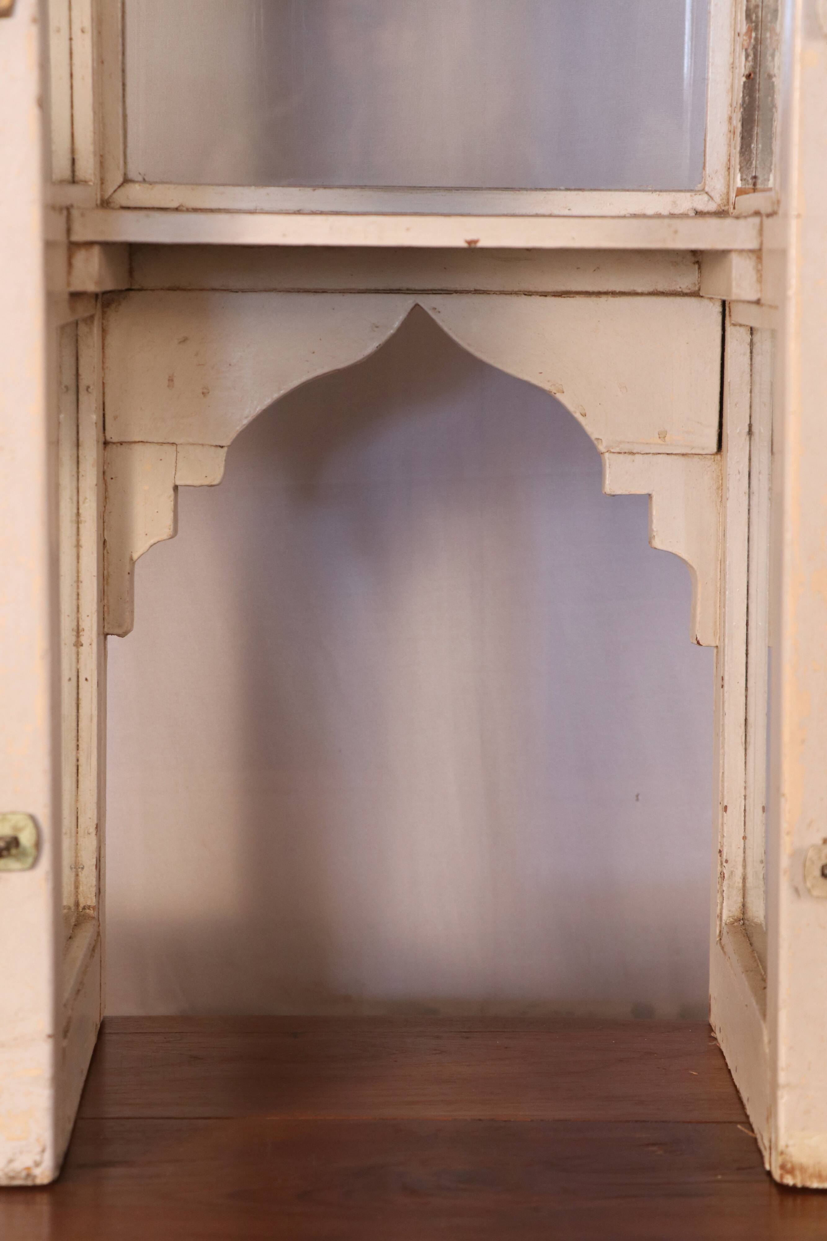 Merchant counter in Burmese teak with original white patina