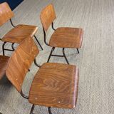 Set of 4 wooden school chairs from the 70s, Netherlands