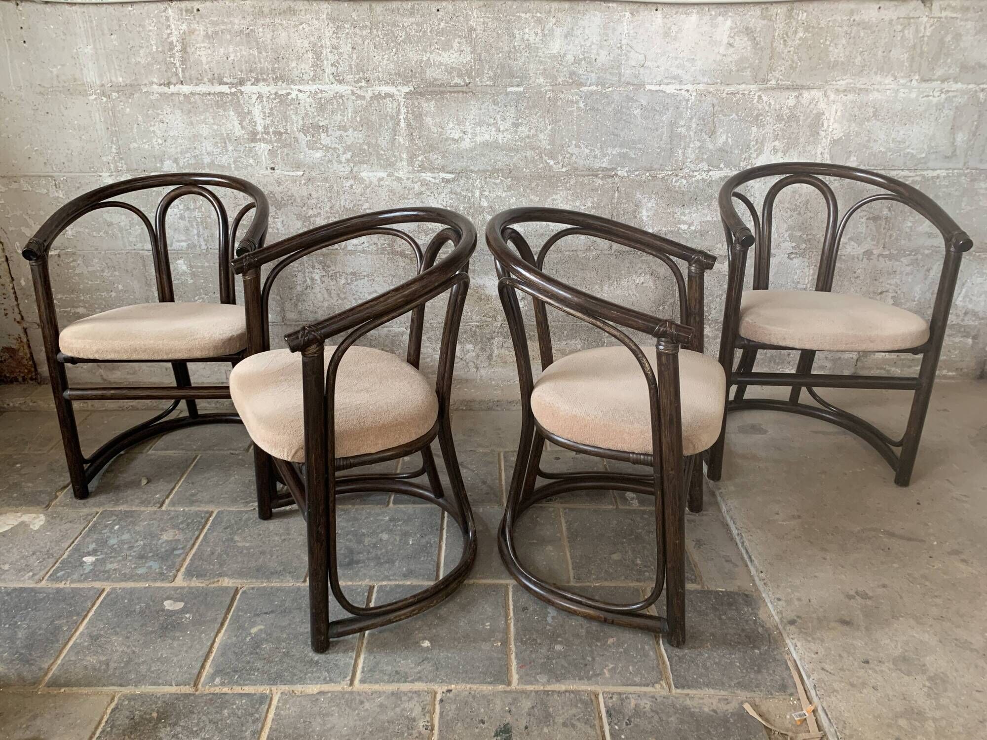 Set of 4 midcentury bentwood bamboo Dutch dining chairs, Rohe Noordwolde 19
