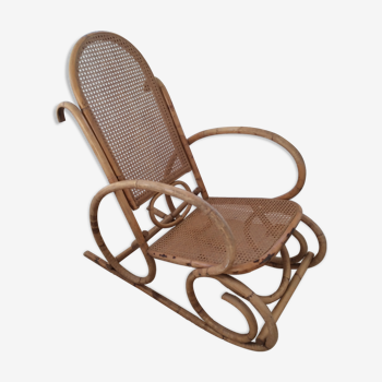 Rocking-chair vintage rotin et cannage