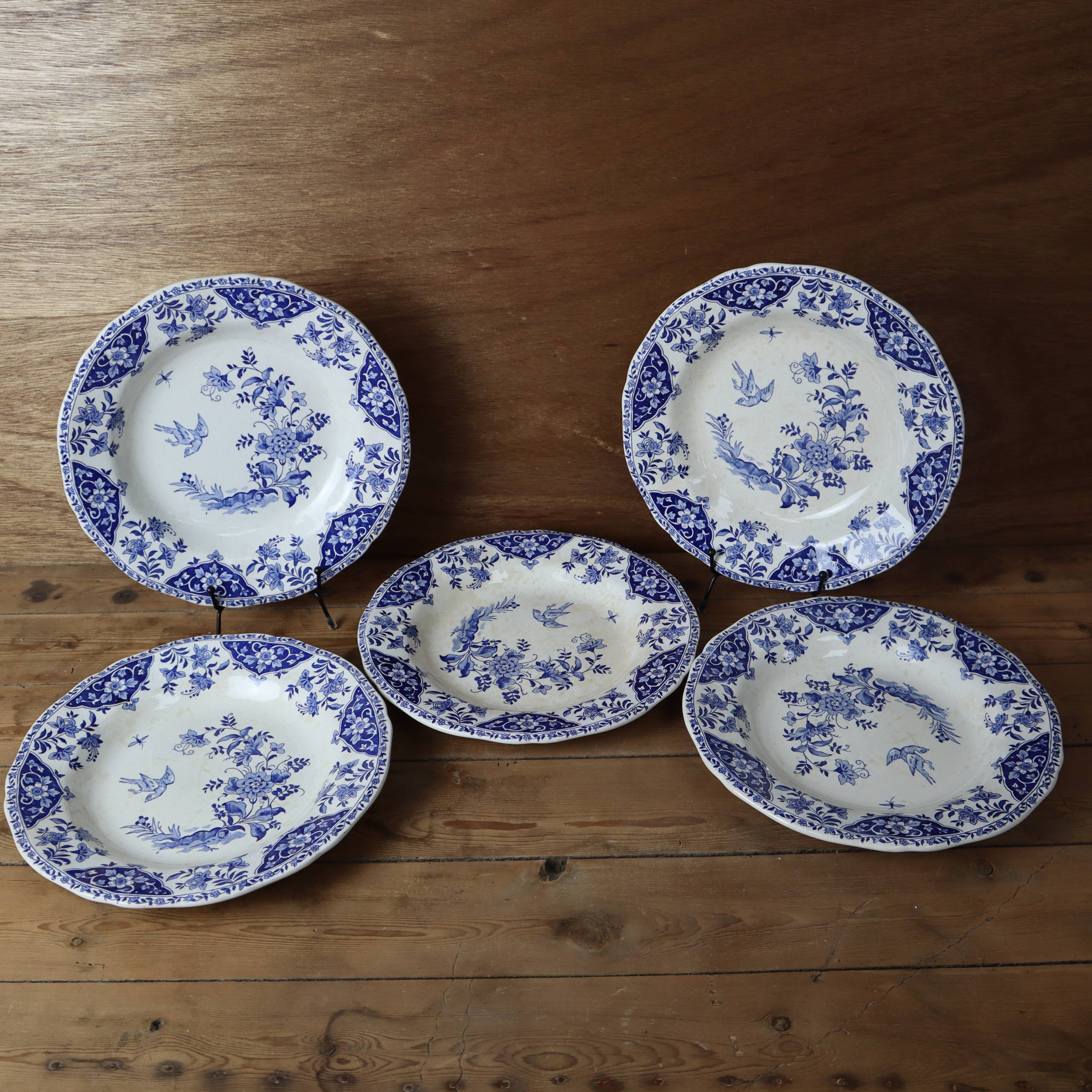 5 Gien Delft earthenware soup plates