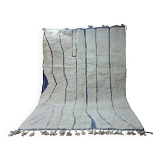 Tapis Béni Ourain Authentique 300x200 cm 100% Laine, Fait Main, Motifs Bleu