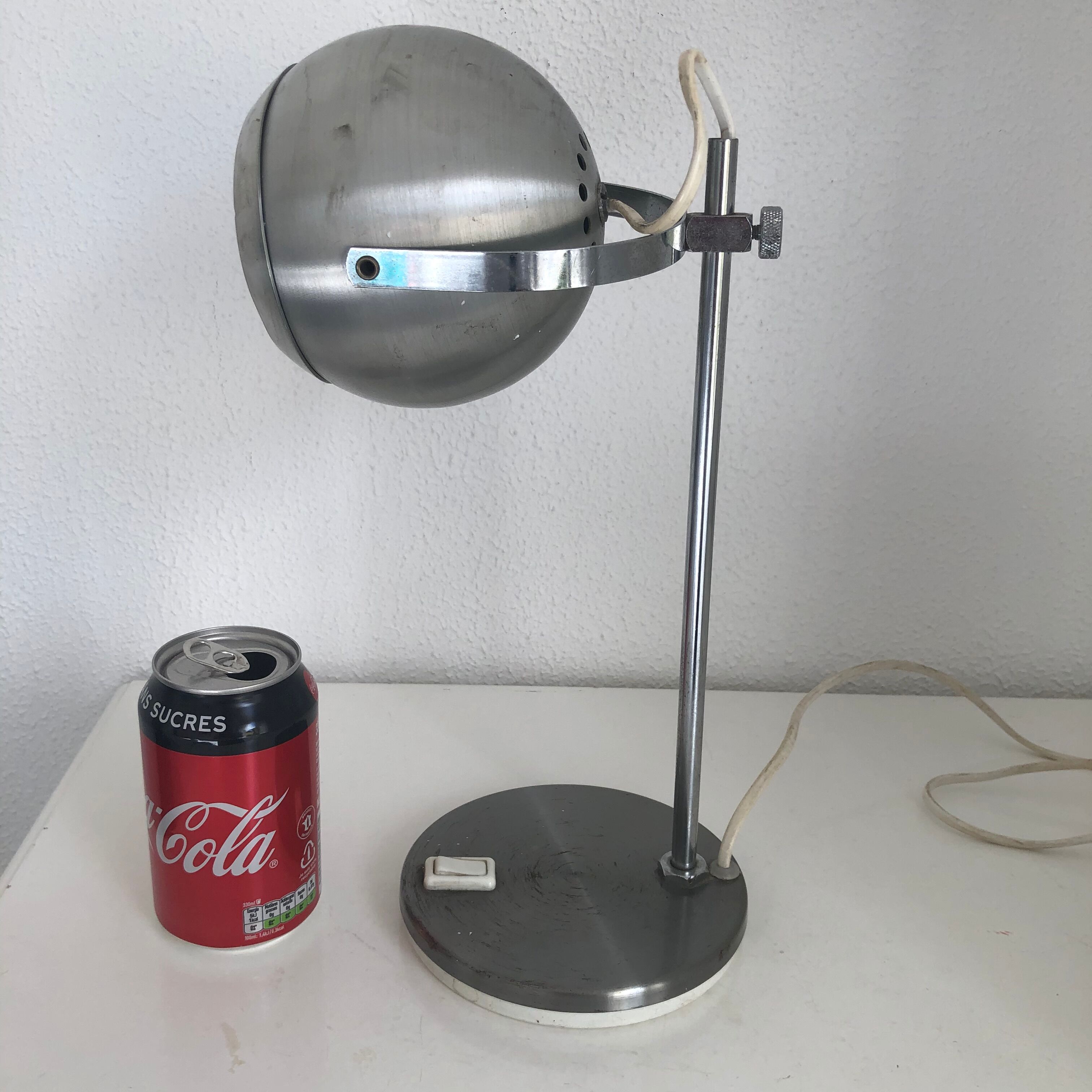 Vintage lamp 1960 table eyeball brushed steel Aluminor - 34 cm