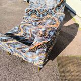 3-seater sofa + 2 vintage armchairs in multicoloured fabric retro design