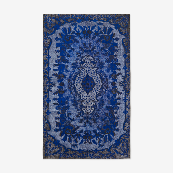 Tapis bleu noué à la main sculpté anatolien des années 1970 167 cm x 269 cm