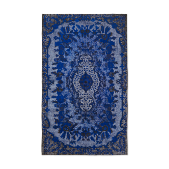 Tapis bleu noué à la main sculpté anatolien des années 1970 167 cm x 269 cm