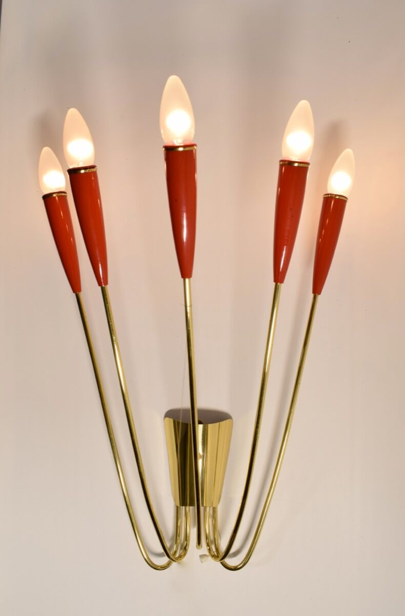 Wall lamp, 1960 brass and red