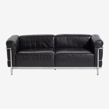 Two-seater Lc3 leather sofa by le Corbusier for Cassina mk9769