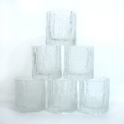 Molded glass whisky service - ice bark decoration - Frostfire Hoya Mikasa - vintage 1980s