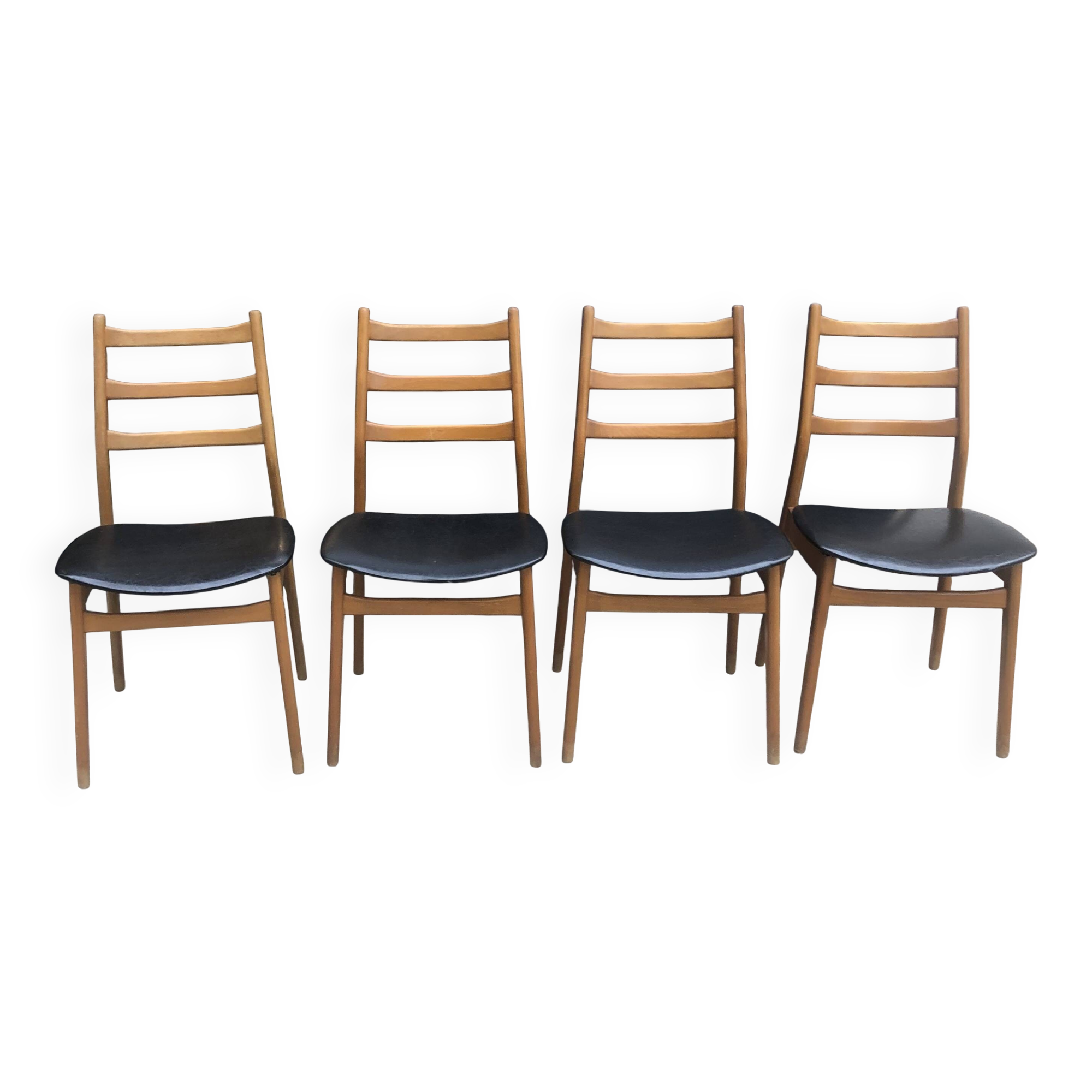 4 chaises années 60/70 bois et skaï noir
