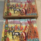 Old game of 24 wooden puzzle cubes from the 1950s